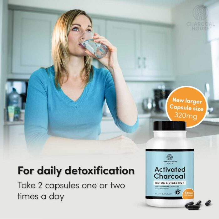Activated Charcoal Capsules Vegan (320 mg) 1 Bottle, 125 count - Image 2